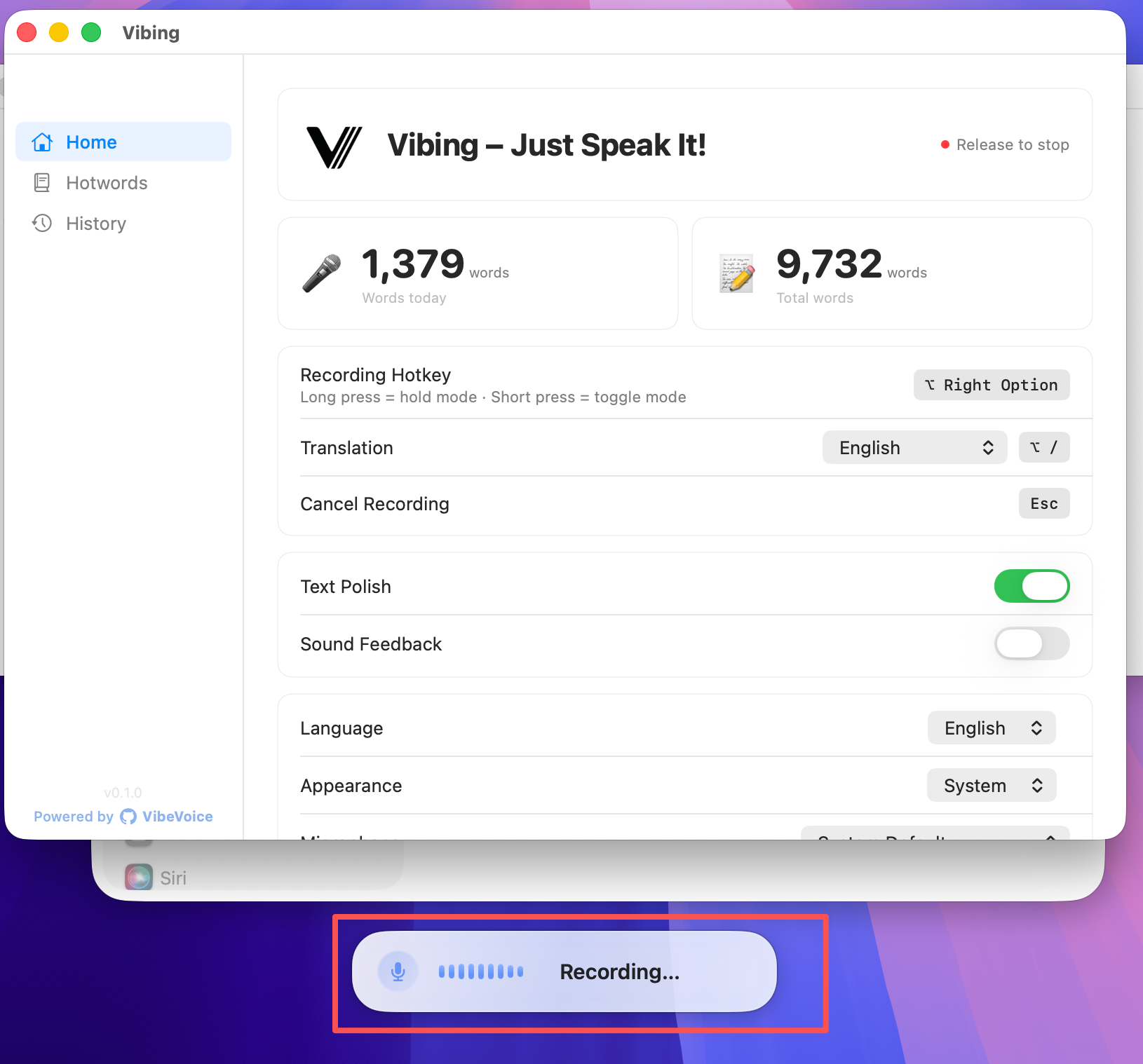 Recording overlay active